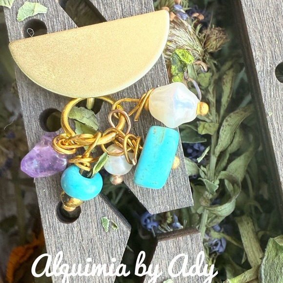 Gold and Blue Drop Earrings Nature-Inspired Design - Picture 2 of 2